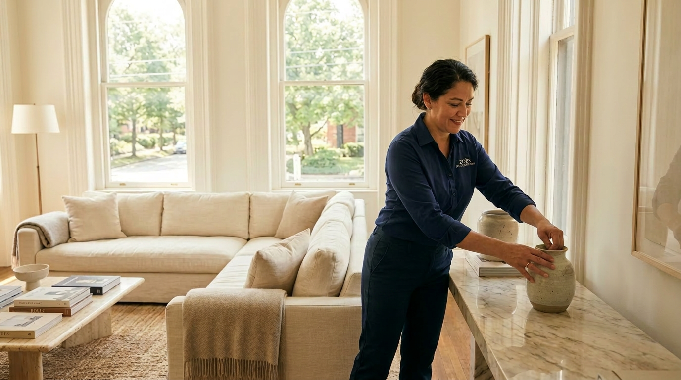 Zoila tidying a luxury Louisville living room